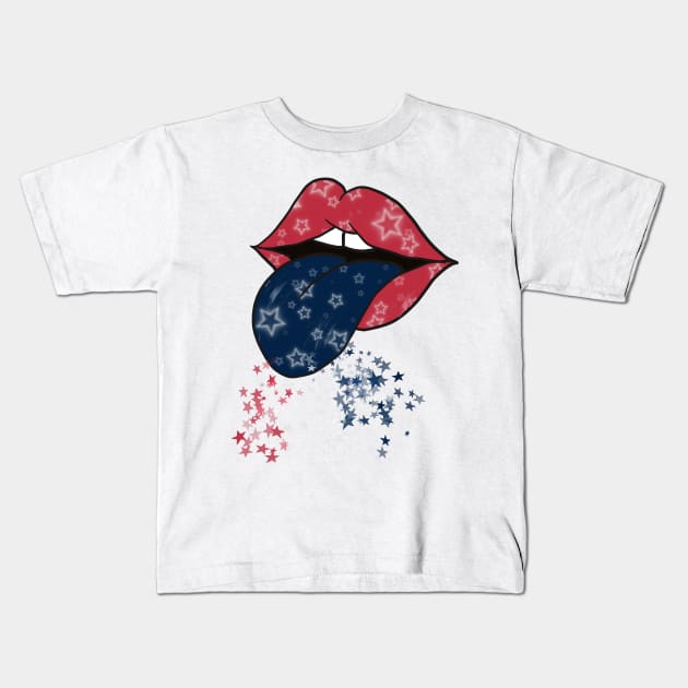 USA mouth, stars, Red, White and Blue Kids T-Shirt by Sheila’s Studio